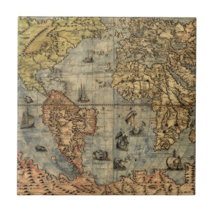 Weltkarte Vintag Historischer Atlas Fliese