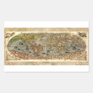 Weltkarte Vintag Historischer Atlas Rechteckiger Aufkleber