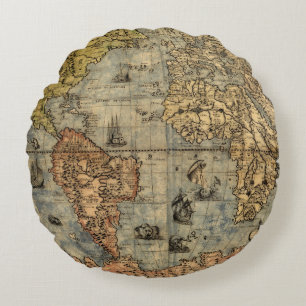 Weltkarte Vintag Historischer Atlas Rundes Kissen