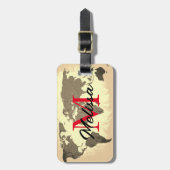 Weltkarte Vintag Monogramme Reisende Elegante Guns Gepäckanhänger (Vorderseite vertikal)