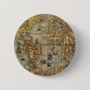 Weltkarte Vintager historischer Atlas Button