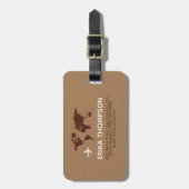 Weltkarte von Brown Gepäckanhänger (Vorderseite vertikal)