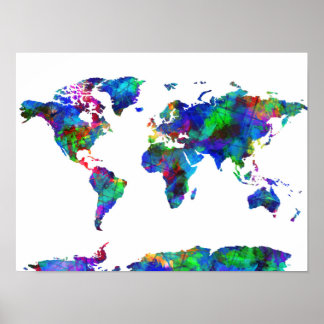 Weltkarte Wasserfarbe 6 Poster