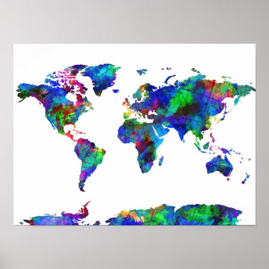Weltkarte Wasserfarbe 6 Poster (Vorne)