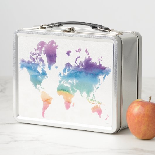 Weltkarte Wasserfarbe Metall Brotdose (Beispiel)