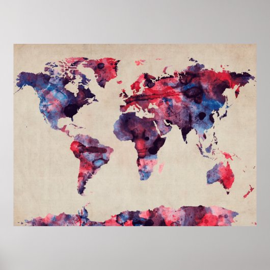 Weltkarte Wasserfarbe Poster (Vorne)