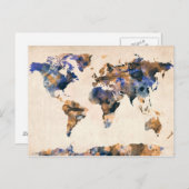 Weltkarte Wasserfarbe Postkarte (Vorne/Hinten)