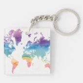 Weltkarte Wasserfarbe Schlüsselanhänger (Rückseite)