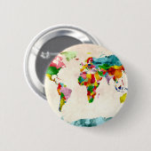 Weltkarte Wasserfarben Button (Vorne & Hinten)