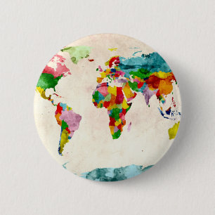 Weltkarte Wasserfarben Button