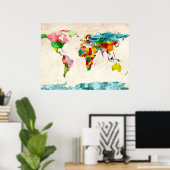 Weltkarte Wasserfarben Poster (Heimbüro)