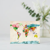 Weltkarte Wasserfarben Postkarte (Stehend Vorderseite)