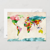 Weltkarte Wasserfarben Postkarte (Vorne/Hinten)