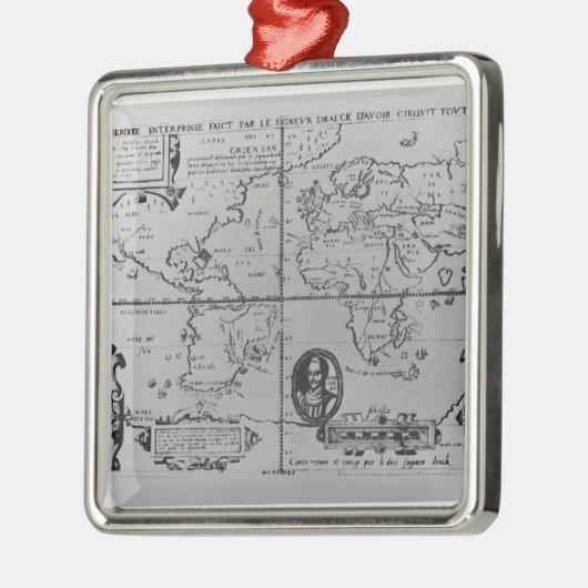 Weltkarte, welche die Expeditionen einzeln Silbernes Ornament (Links)