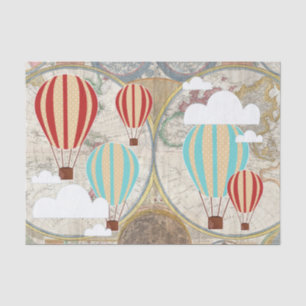 Weltkarte-Weltforscher-Heißluft-Ballon u. Wolken Seidenpapier