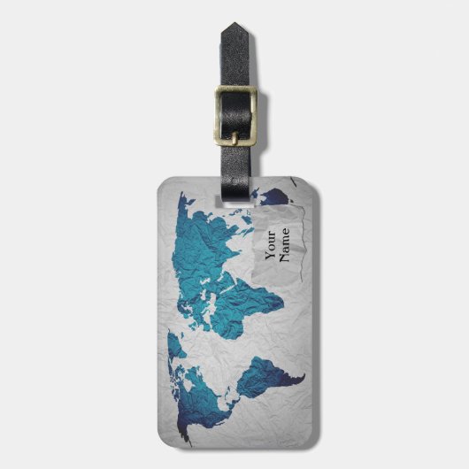 Weltkarte | Zerknittertes Papier Gepäckanhänger (Vorderseite vertikal)