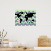 Weltkarte zig-zag Meer Poster (Küche)