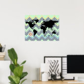 Weltkarte zig-zag Meer Poster (Heimbüro)