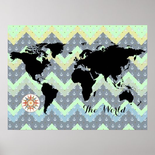 Weltkarte zig-zag Meer Poster (Vorne)
