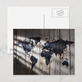 Weltkarte zur Holzstruktur Postkarte (Vorne/Hinten)