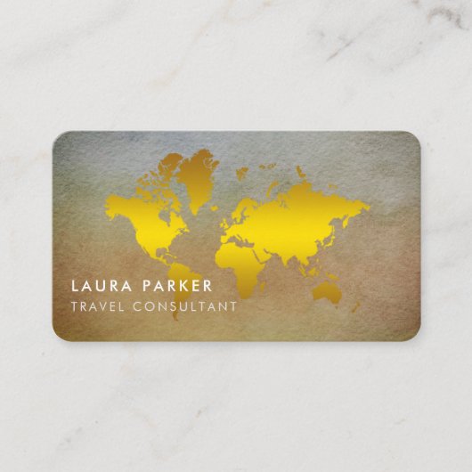 Weltkarten-Reise-Agentwatercolor-Goldtourismus Visitenkarte (Vorderseite)