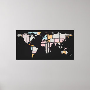 Weltkarten-Silhouette - abstraktes Piet Mondrian Leinwanddruck