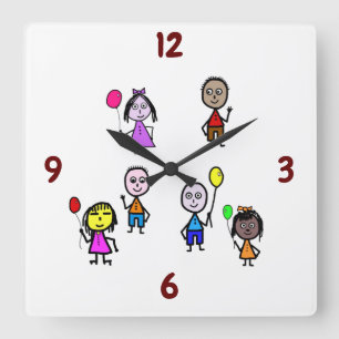 Weltkinderuhr Quadratische Wanduhr