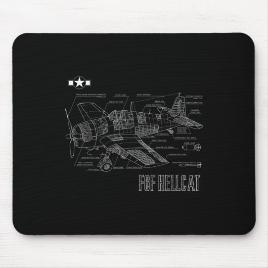 Weltkrieg 2 F6f Hellcat Kampfflugzeug-Blueprint Mousepad (Vorne)