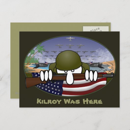 Weltkrieg 2 Kilroy Postcard 2 Postkarte (Vorne/Hinten)