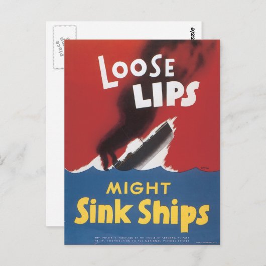Weltkrieg Postkarten, Loose Lips Sink Schiffe! Postkarte (Vorne/Hinten)
