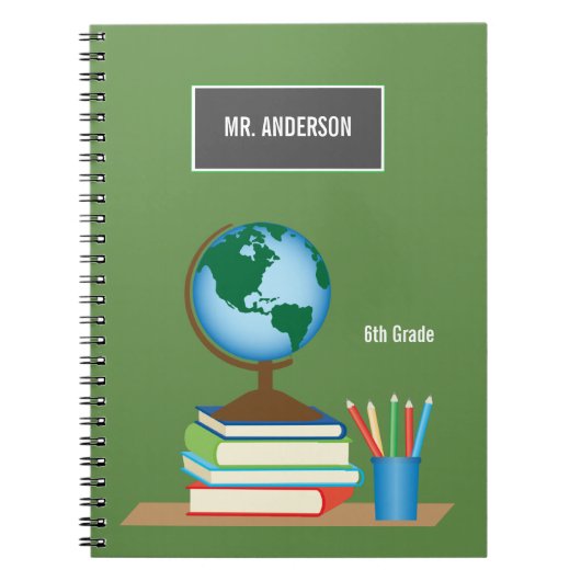 Weltkugel auf Stapel des Buch-personalisierten Notizblock (Vorderseite)