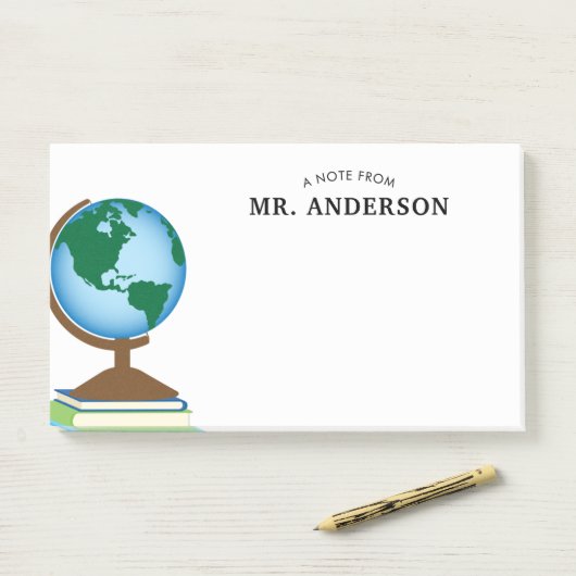 Weltkugel auf Stapel des Buch-personalisierten Post-it Klebezettel (Auf Schreibtisch)