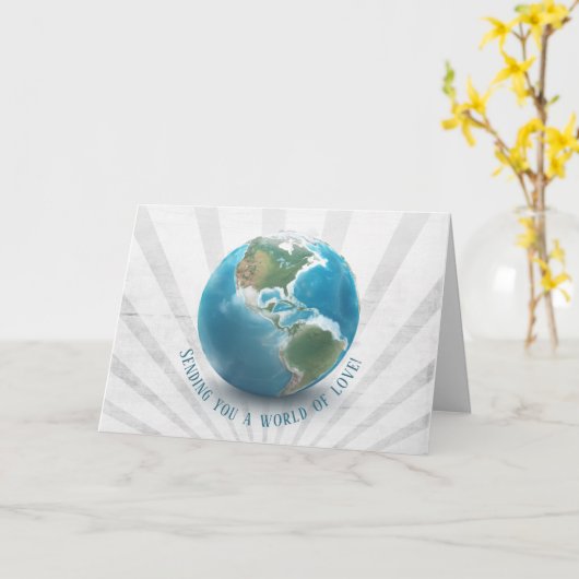 Weltkugel mit Wolkengeburtstag Karte (Gelbe Blume)