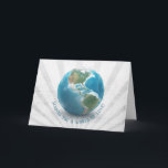 Weltkugel mit Wolkengeburtstag Karte<br><div class="desc">Weltkugel mit Wolkeneffekt auf abstrakten silbernen Sonnendurchbruchhintergrund für Geburtstag</div>