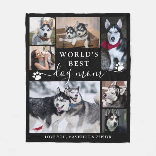 Weltlds Best Dog Mama Paw Prints Script 7 Foto Fleecedecke (Vorderseite)
