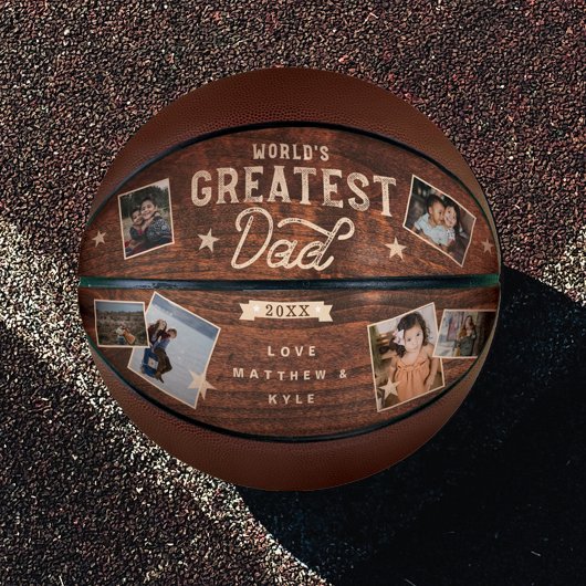 Weltleitster Vater Woodgrain Acht FotoCollage Basketball