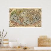 Weltmalerische Karte 1565 Ferando Berteli Poster (Küche)