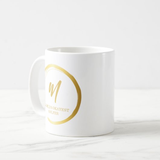 Weltmarken, die das Golfer-Gold-Monogramm Kaffeetasse (Vorderseite Links)