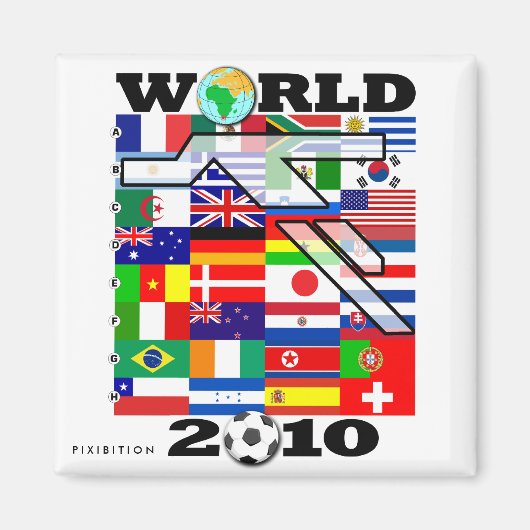 Weltmeisterschaft 2010 Globe Football Square Magne Magnet (Vorne)