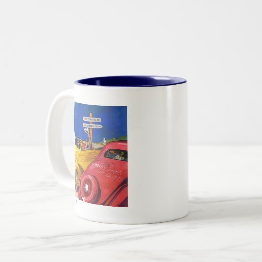 Weltmesse oder Pleite Zweifarbige Tasse (Vorderseite Links)