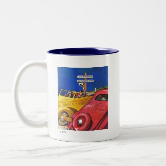 Weltmesse oder Pleite Zweifarbige Tasse (Links)