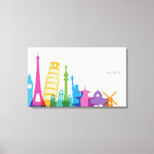 Weltmonument-Pastell-Collage Leinwanddruck