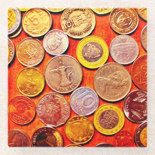 Weltmünzen Glasuntersetzer (Vorderseite)