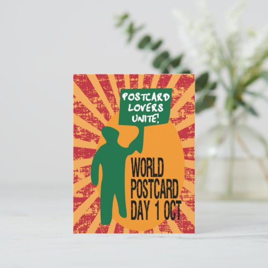 Weltpostkartentag lustiger Retro-Protest-März Postkarte (Stehend Vorderseite)