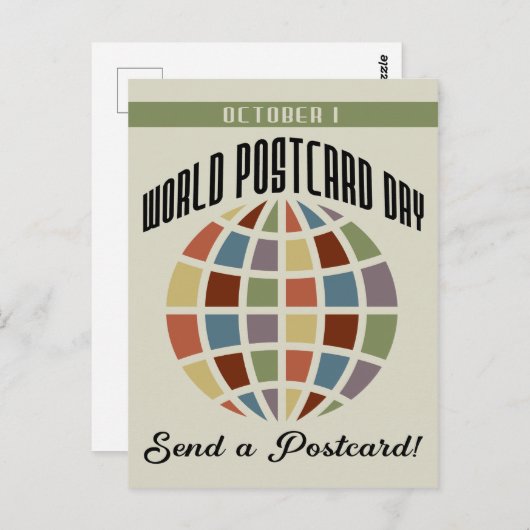 Weltpostkartentag mit bunten Quadraten weltweit Postkarte (Vorne/Hinten)
