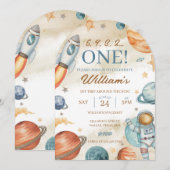 Weltraum 1. Geburtstag Einladung (Vorne/Hinten)