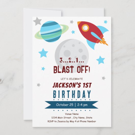Weltraum 1. Geburtstag Einladung (Vorderseite)