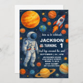 Weltraum 1. Geburtstag Einladung (Vorne/Hinten)