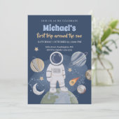 Weltraum 1. Geburtstag Einladung (Stehend Vorderseite)