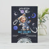 Weltraum 1. Geburtstag Einladung mit Foto (Stehend Vorderseite)